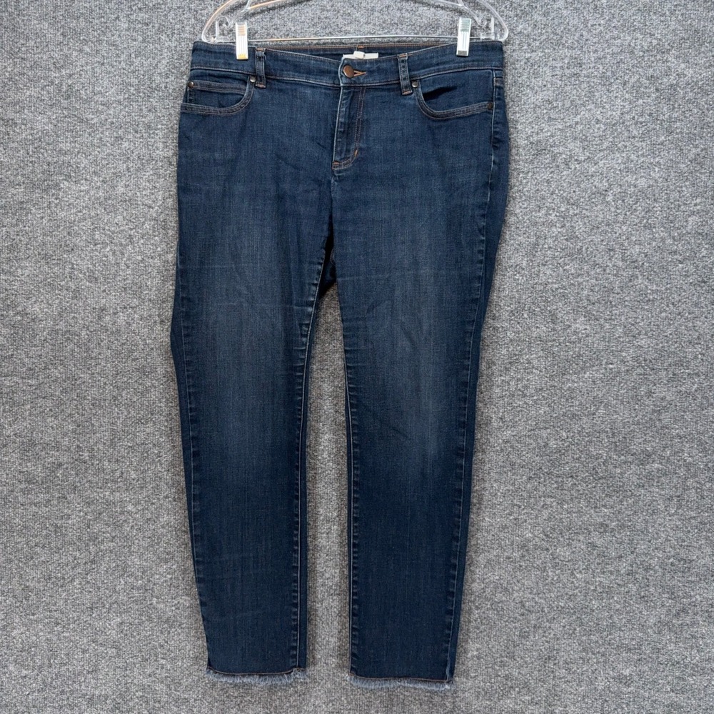 Eileen Fisher Jeans Women 12P Blue Raw Hem Slim Organic Cotton Stretch Denim
